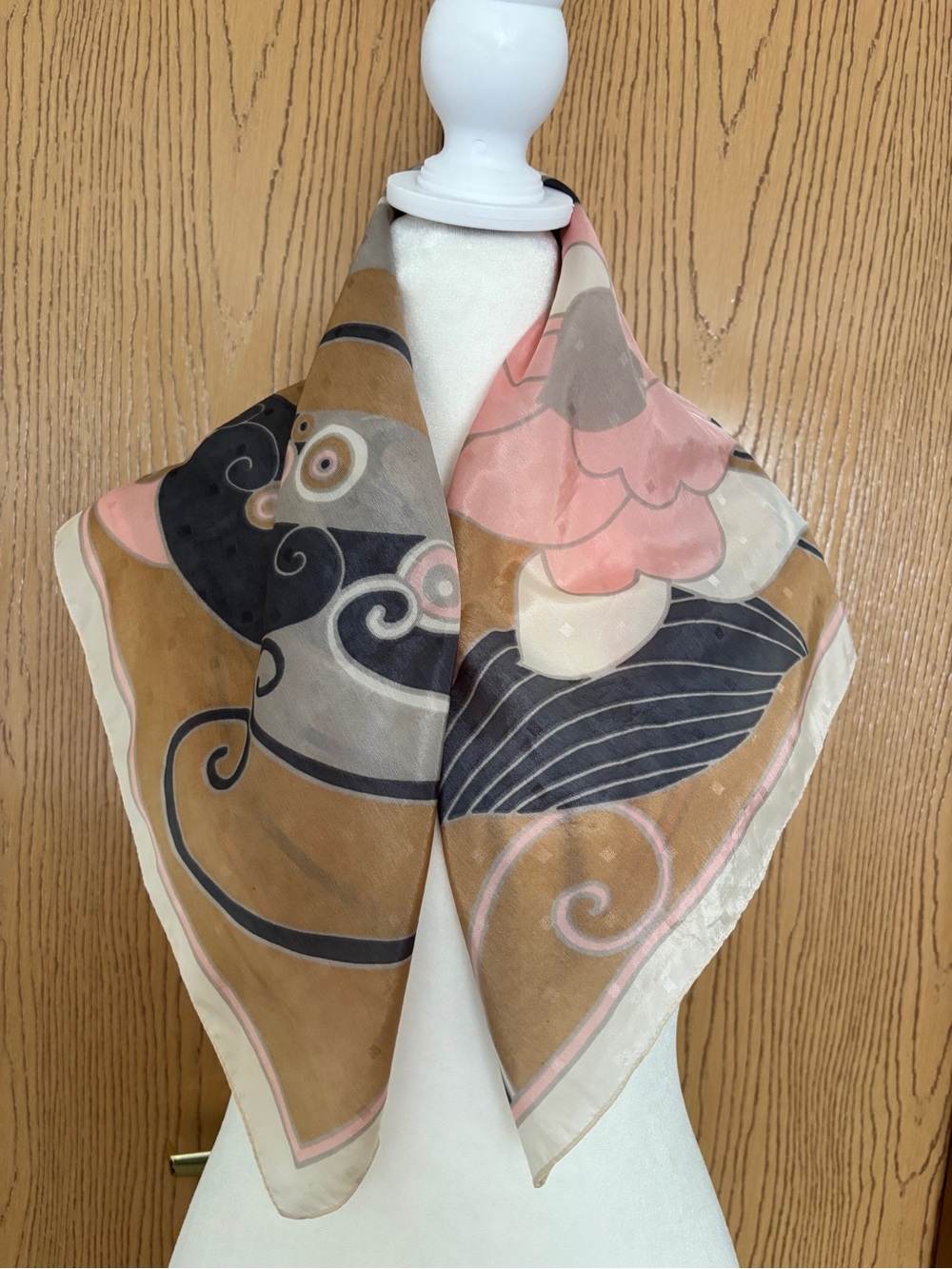 Vintage Silky Neutral Hues Floral Square Scarf, 27"X27"